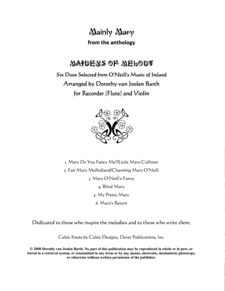Mainly Mary (6 Duos) (arr. Dorothy van Joolen Barth)