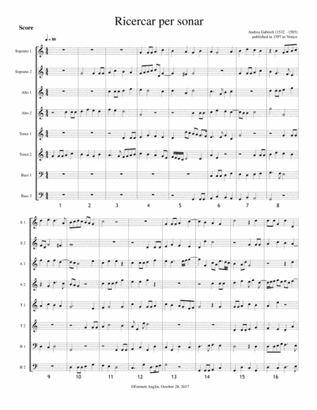 Ricecar per Sonar by Andrea Gabrieli for 8 recorders (SSAATTBB) (arr. OTBM)