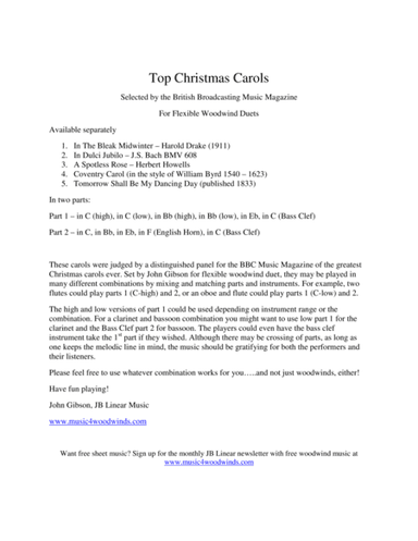 Coventry Carol for Woodwind Duet (arr. John Gibson)