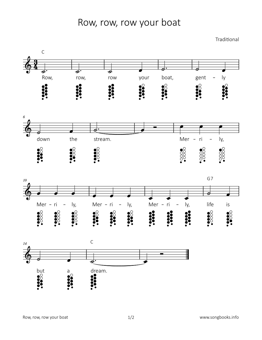 Row, row, row your boat (arr. songbooks.info)
