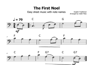 The First Noel - (C Major - with note names) (arr. Valdir Maia)