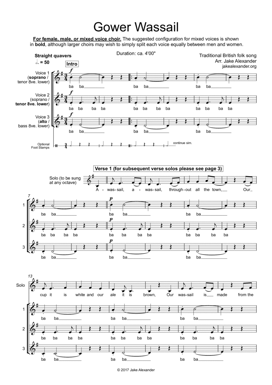 Gower Wassail - SSA/TTB/SAT a cappella (arr. Jake Alexander)