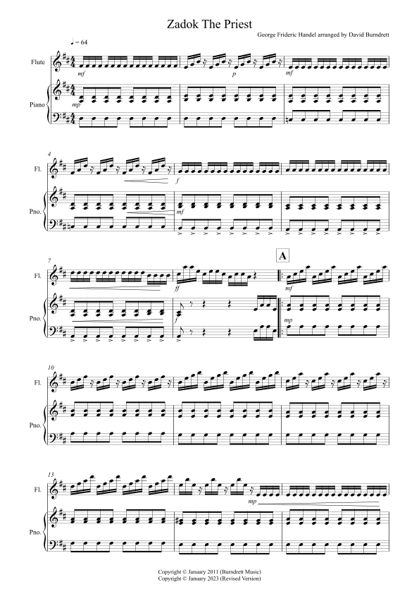 Zadok The Priest for Flute and Piano (arr. David Burndrett)