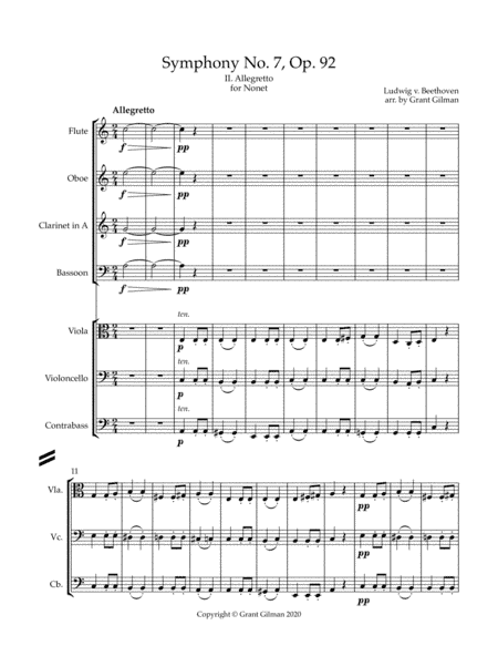 Beethoven Symphony No. 7, Movement 2 - Chamber Orchestra/Nonet (arr. Grant Gilman)