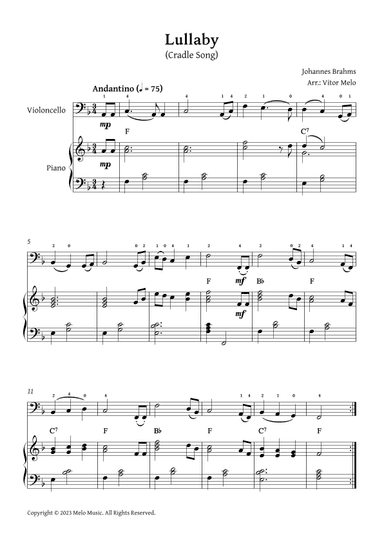 Brahms Lullaby -  Cello and Piano (arr. Vitor Melo)