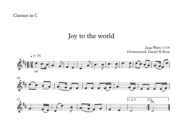 Joy to the world - Christmas Carol - C Clarinet (arr. Daniel H Rosa)