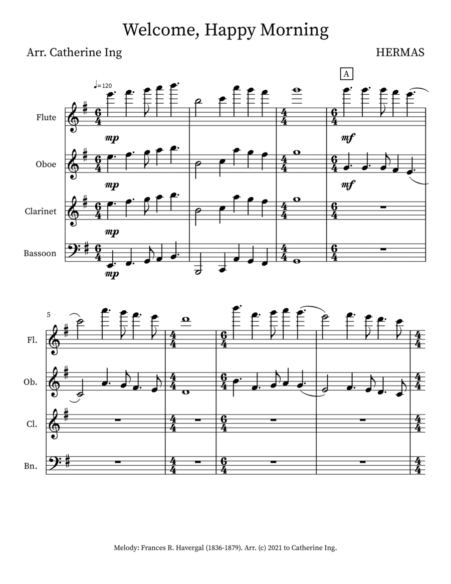 Welcome, Happy Morning - Woodwind Quartet (arr. Catherine Ing)