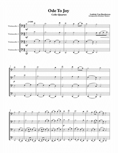 Beethoven's Ode To Joy  Cello Quartet (arr. Abraham Maduro)