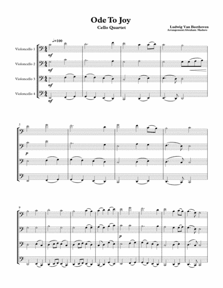 Beethoven's Ode To Joy  Cello Quartet (arr. Abraham Maduro)