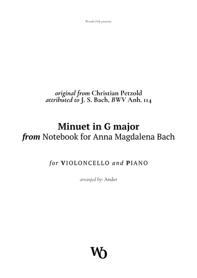 Minuet in G major by Bach for Cello and Piano (arr. Ander)