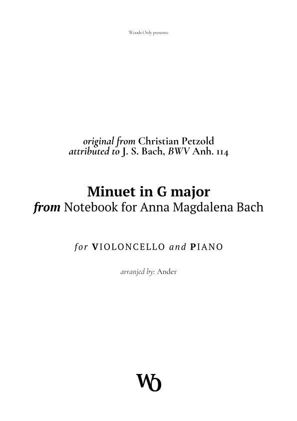 Minuet in G major by Bach for Cello and Piano (arr. Ander)