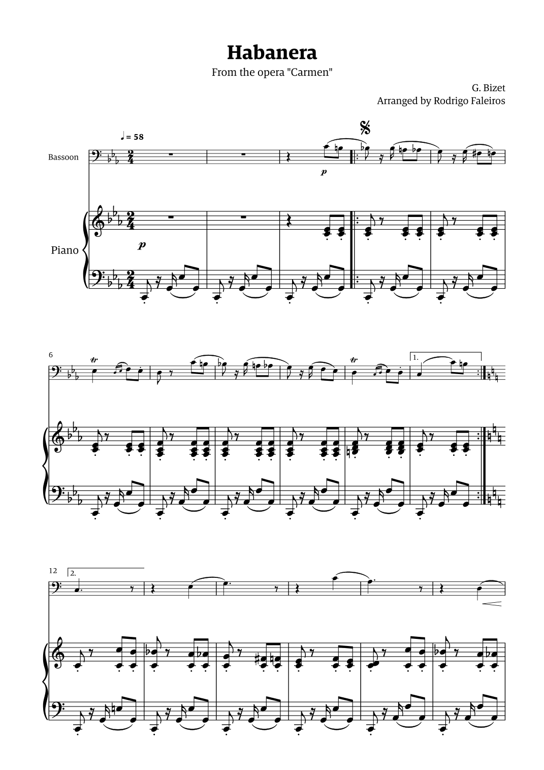 Habanera (for solo bassoon w/ piano accompaniment) (arr. Rodrigo Faleiros)