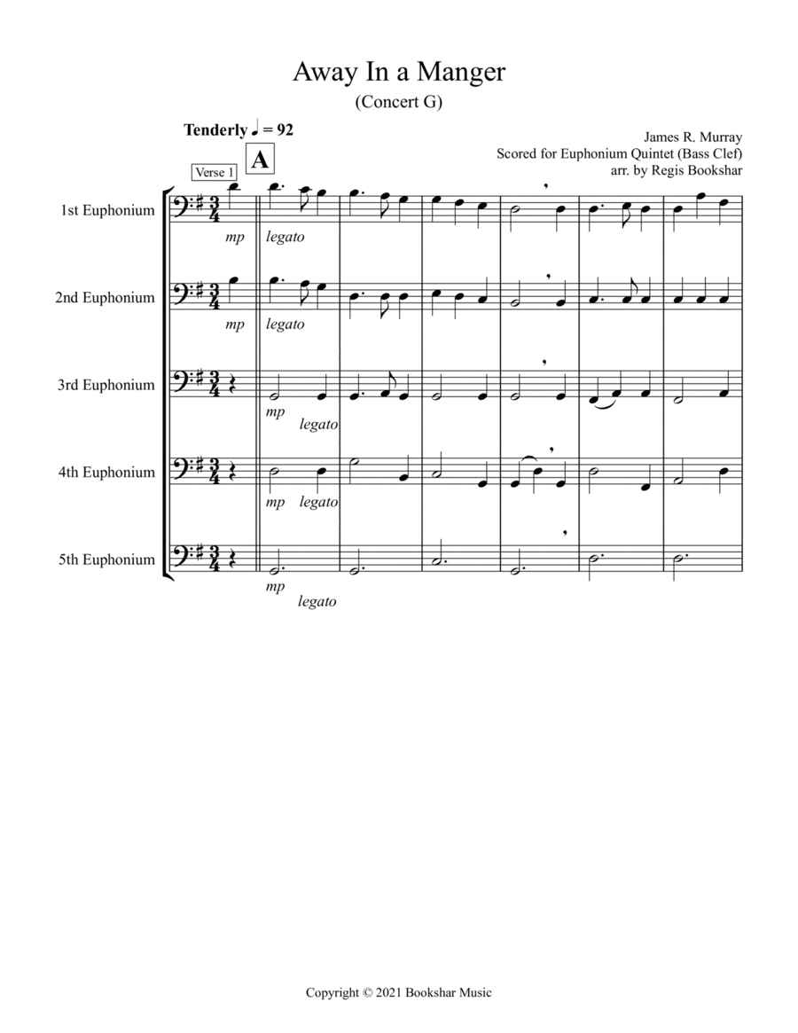 Away in a Manger (G) (Euphonium Quintet - Bass Clef) (arr. Regis Bookshar)