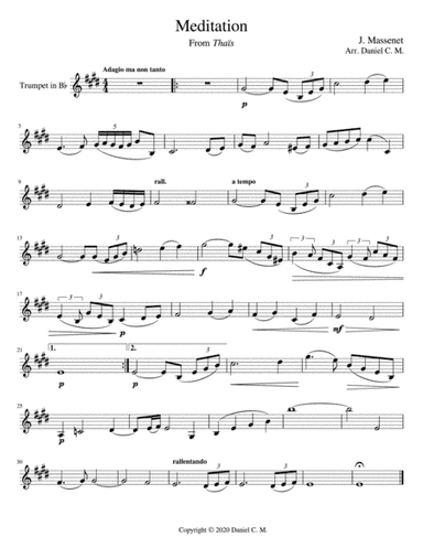 Meditation for Bb trumpet and piano (easy) (arr. Daniel C. M)