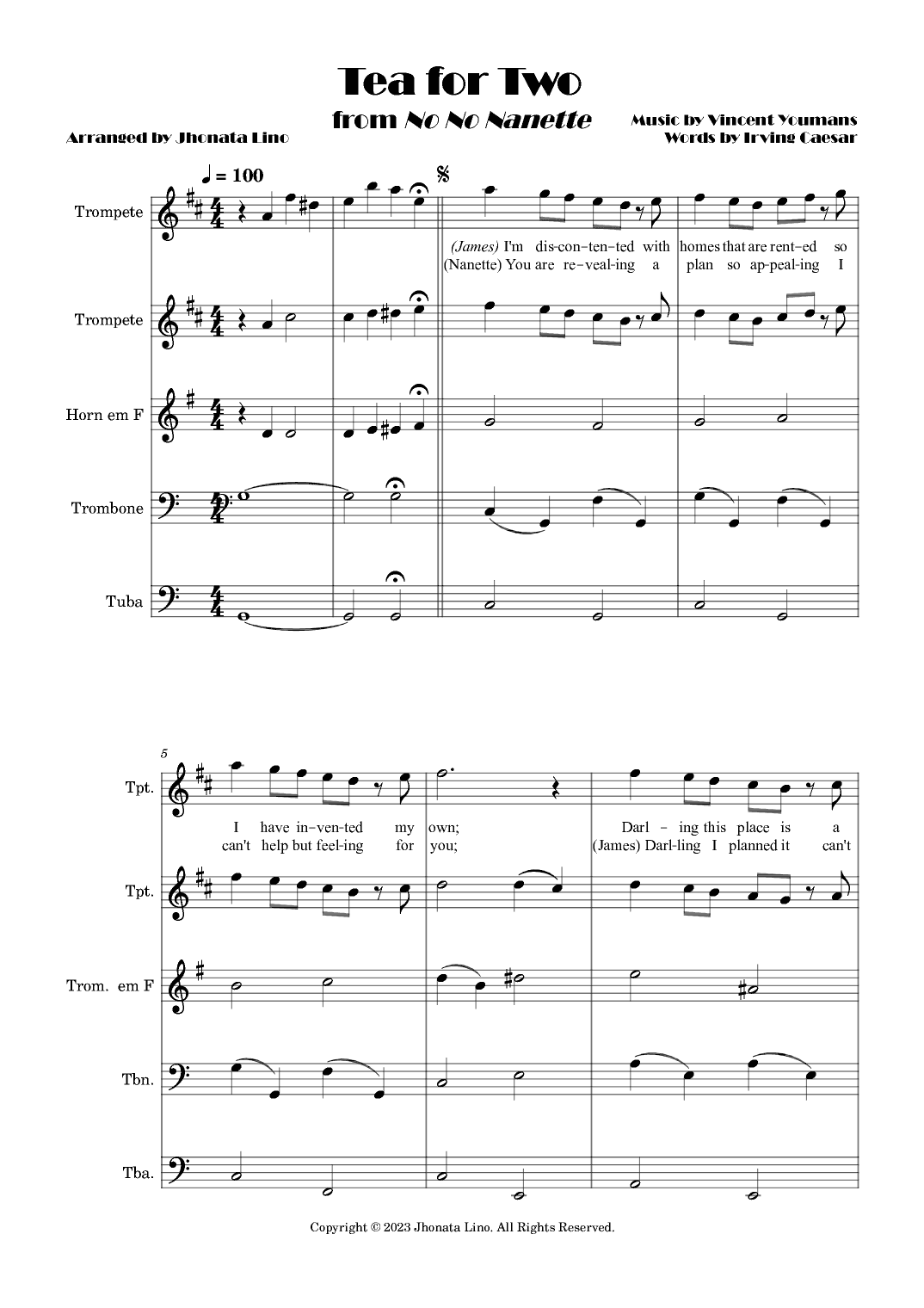 Tea For Two (arr. Jhonata Lino)