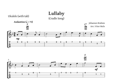 Brahms Lullaby - Ukulele (with tablature) (arr. Vitor Melo)