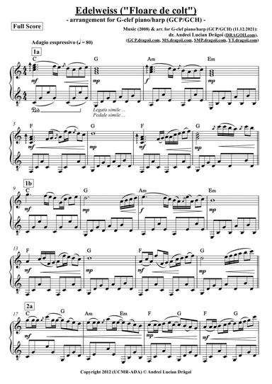 Edelweiss ("Floare de col?") - arr. for G-clef piano/harp (GCP/GCH) (from my Piano album vol. 1) -