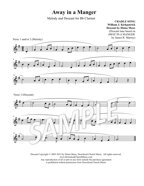 Away in a Manger - Clarinet melody & descant (arr. Diana Meux)