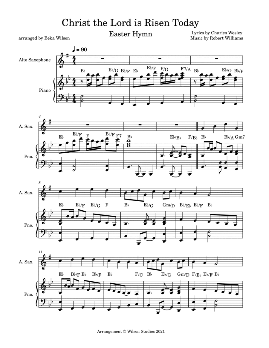 Christ the Lord is Risen Today--alto sax solo (arr. Beka Wilson)