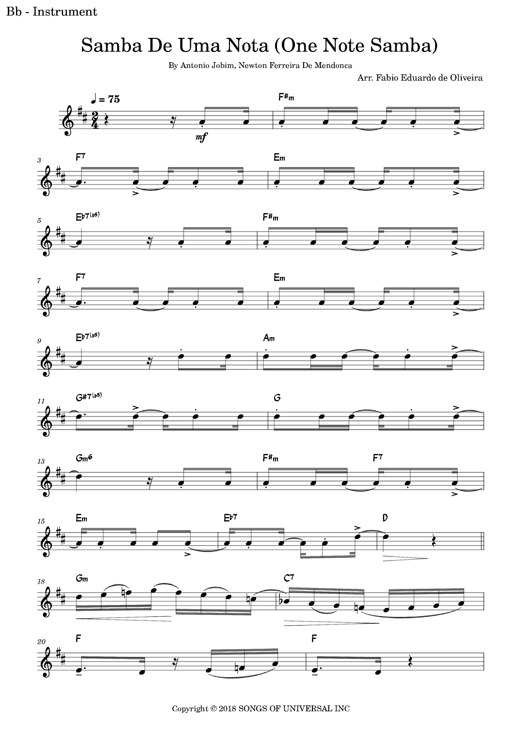 One Note Samba (samba De Uma Nota So) (arr. Fabio Eduardo de Oliveira)