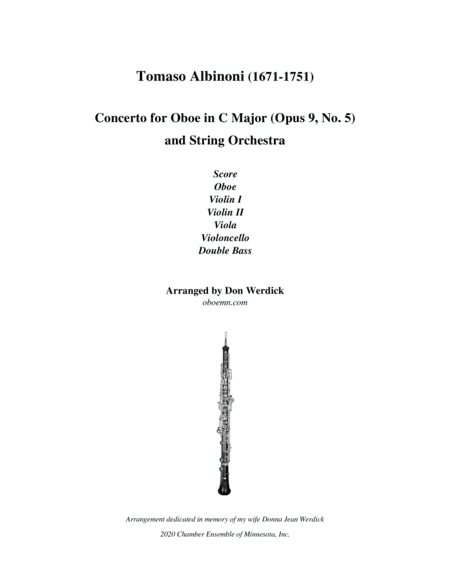 Concerto for Oboe in C Major, Op. 9 No. 5 and String Orchestra (arr. Don Werdick (1946 - ))
