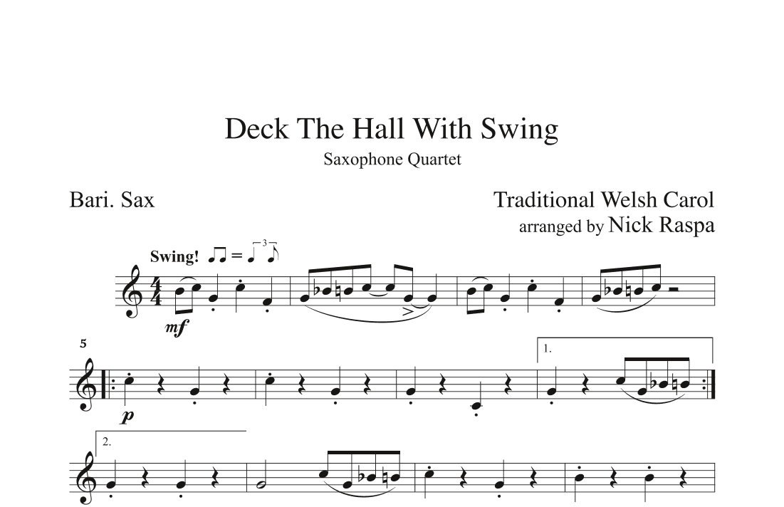 Deck The Hall With Swing - Baritone Saxophone part (arr. Nick Raspa)