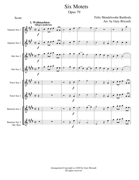 Six Motets - Opus 79 (arr. Gary Bricault)