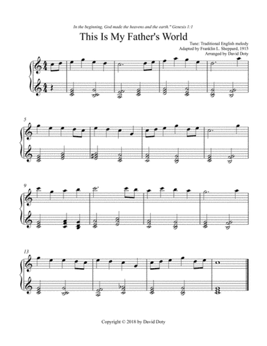 This Is My Father's World for Easy Beginner Piano (arr. David Doty)
