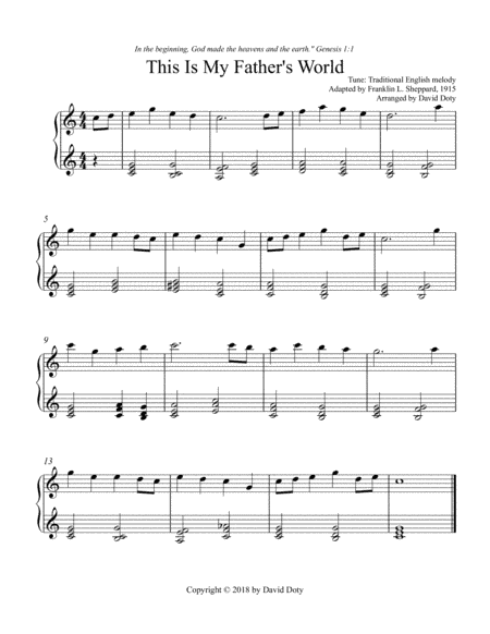 This Is My Father's World for Easy Beginner Piano (arr. David Doty)