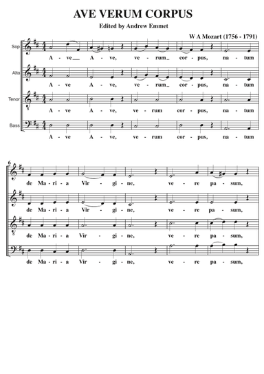 Ave Verum Corpus (Mozart) A Cappella SATB (arr. Edited by Andrew Emmet)
