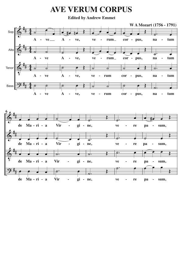 Ave Verum Corpus (Mozart) A Cappella SATB (arr. Edited by Andrew Emmet)