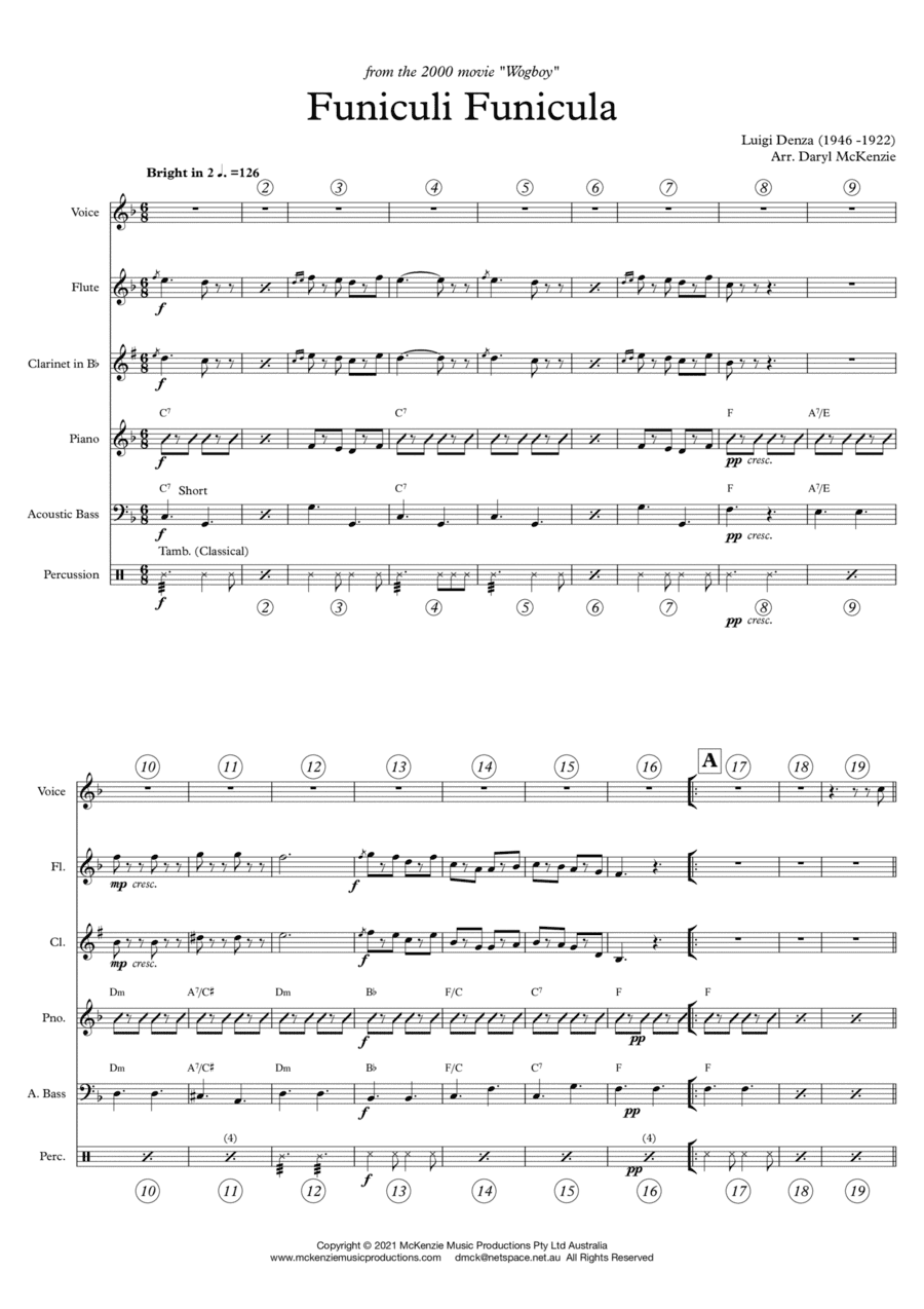 Funiculi Funicula Voice with Small Ensemble Key of F (arr. Daryl McKenzie)