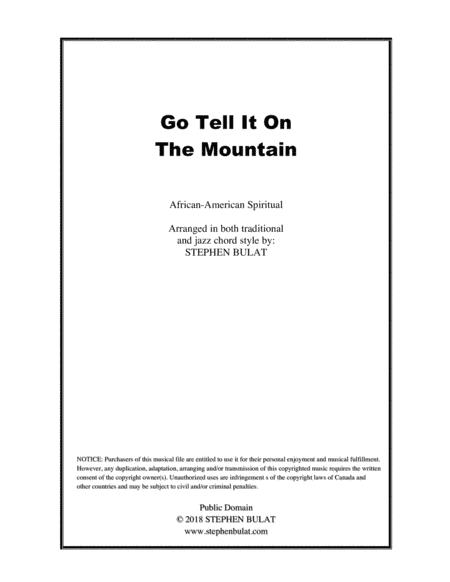 Go Tell It On The Mountain - Lead sheet arranged in traditional and jazz style (key of A) (arr. Stephen Bulat)