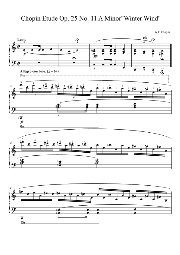 F. Chopin Etude Op.25 No.11 'Winter wind' (With Finger Number),Original Edition,For Piano Solo (arr. poon)