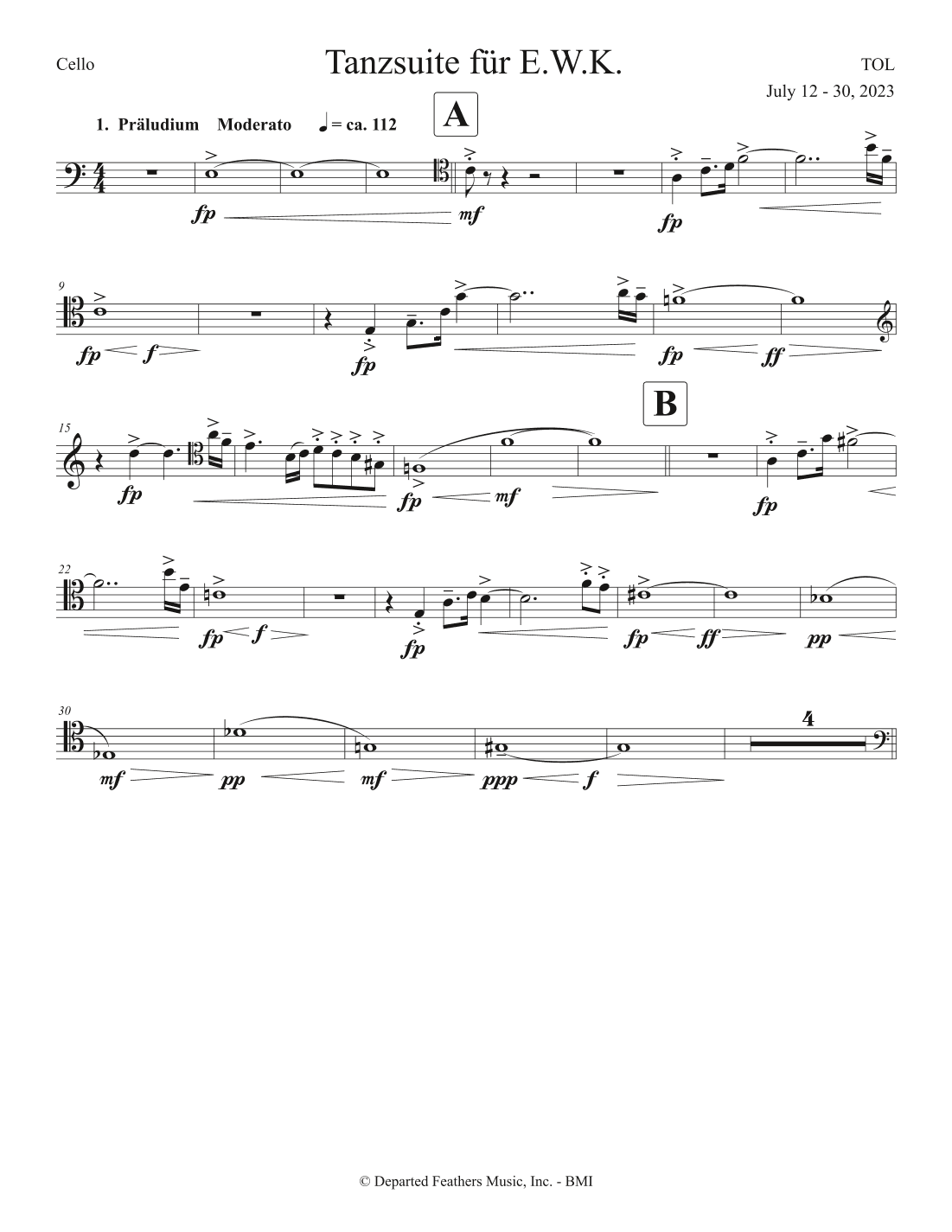 Tanzsuite für E.W.K (2023) cello part