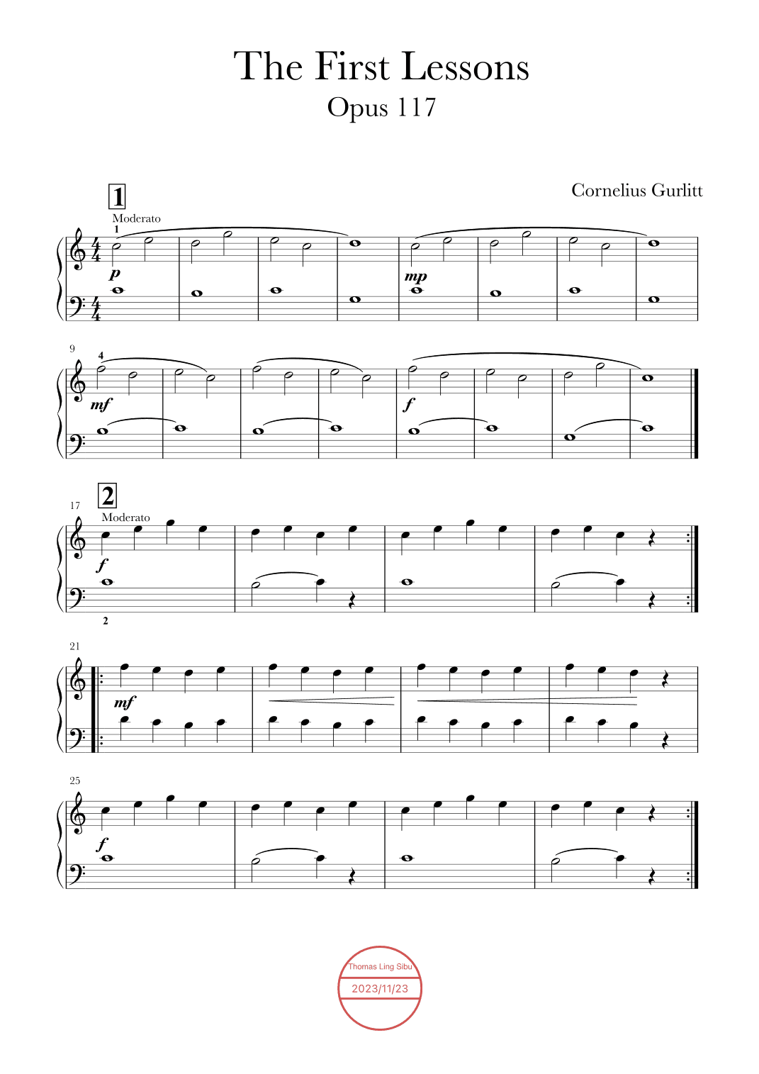 The First Lessons - 34 pieces from beginner to intermediate level (arr. Thomas Ling)