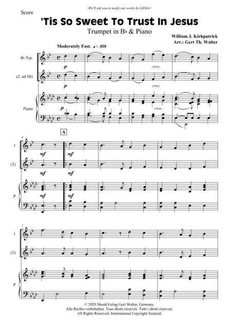 'Tis So Sweet To Trust In Jesus (arr. Gert Th. Walter)
