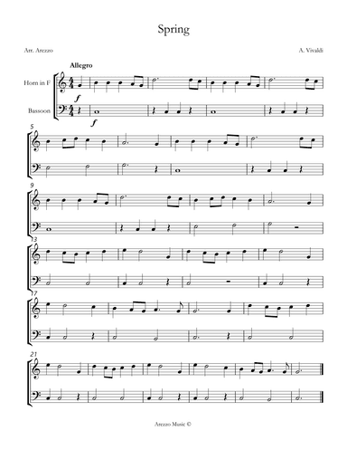 vivaldi spring easy French Horn and Bassoon sheet music (arr. Arezzo Music)