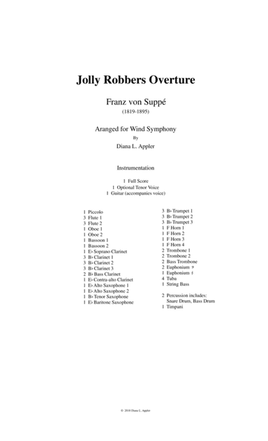 Jolly Robbers Overture (score only) (arr. Diana L. Appler)