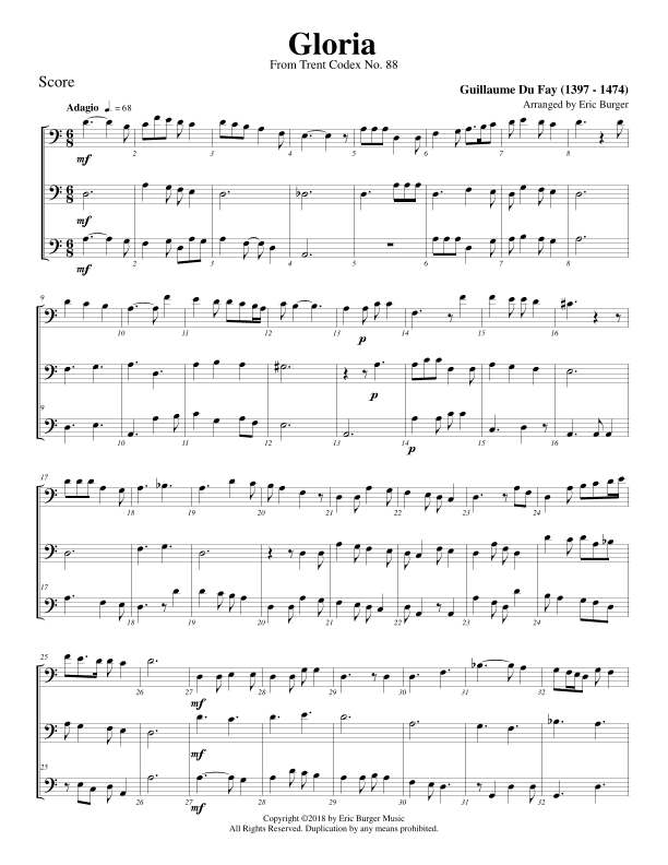 Gloria for Trombone or Low Brass Trio (arr. Eric Burger Music)