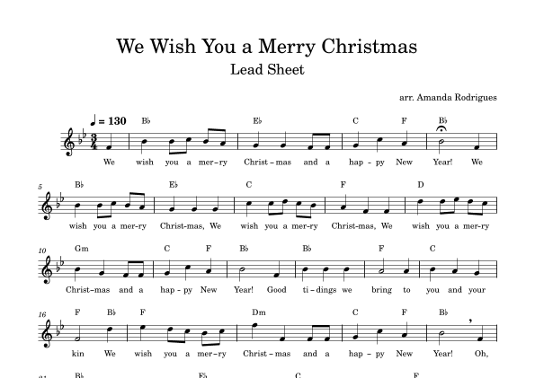 We Wish You a Merry Christimas - Easy Lead Sheet in Bb Major (arr. Amanda Rodrigues)