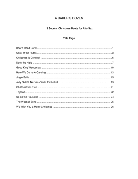 A Baker's Dozen:  13 Secular Christmas Duets for Alto Sax (arr. Chris Cooke)