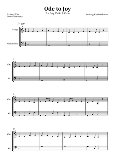 Ode to Joy (Easy Violin and Cello) (arr. Daniel Nakamura)