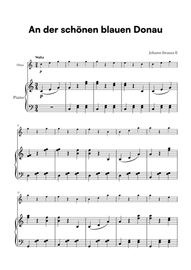 Johann Strauss II - An der scho¨nen blauen Donau for Oboe and Piano (arr. Cadenza Editions)