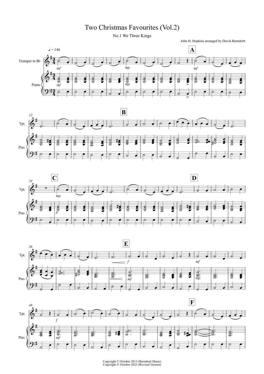 2 Christmas Favourites for Trumpet and Piano (volume two) (arr. David Burndrett)