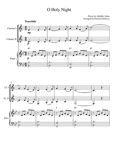 O Holy Night (for clarinet in B flat duet and piano accompaniment) (arr. Kaiserin Rebecca)