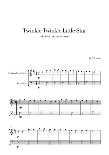 W. A. Mozart - Twinkle Twinkle Little Star for Soprano Saxophone and Trombone (arr. Cadenza Editions)