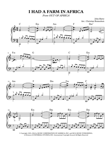 I Had A Farm In Africa (main Title) (arr. Christian Bennedsen)
