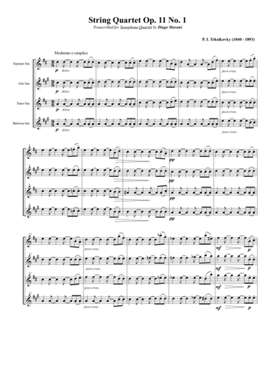 String Quartet Op. 11 No. 1 for Saxophone Quartet (SATB) (arr. Diego Marani)