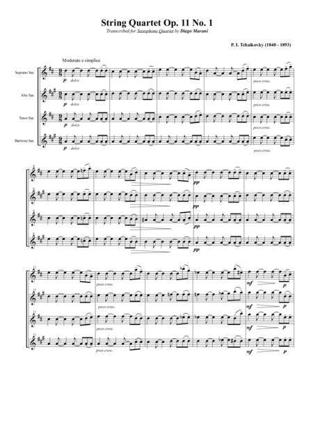 String Quartet Op. 11 No. 1 for Saxophone Quartet (SATB) (arr. Diego Marani)